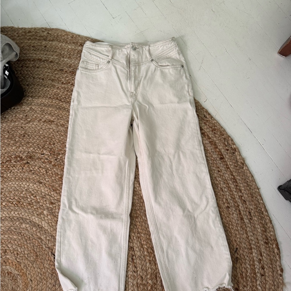 Mango Women's Straight Leg Cream Jeans